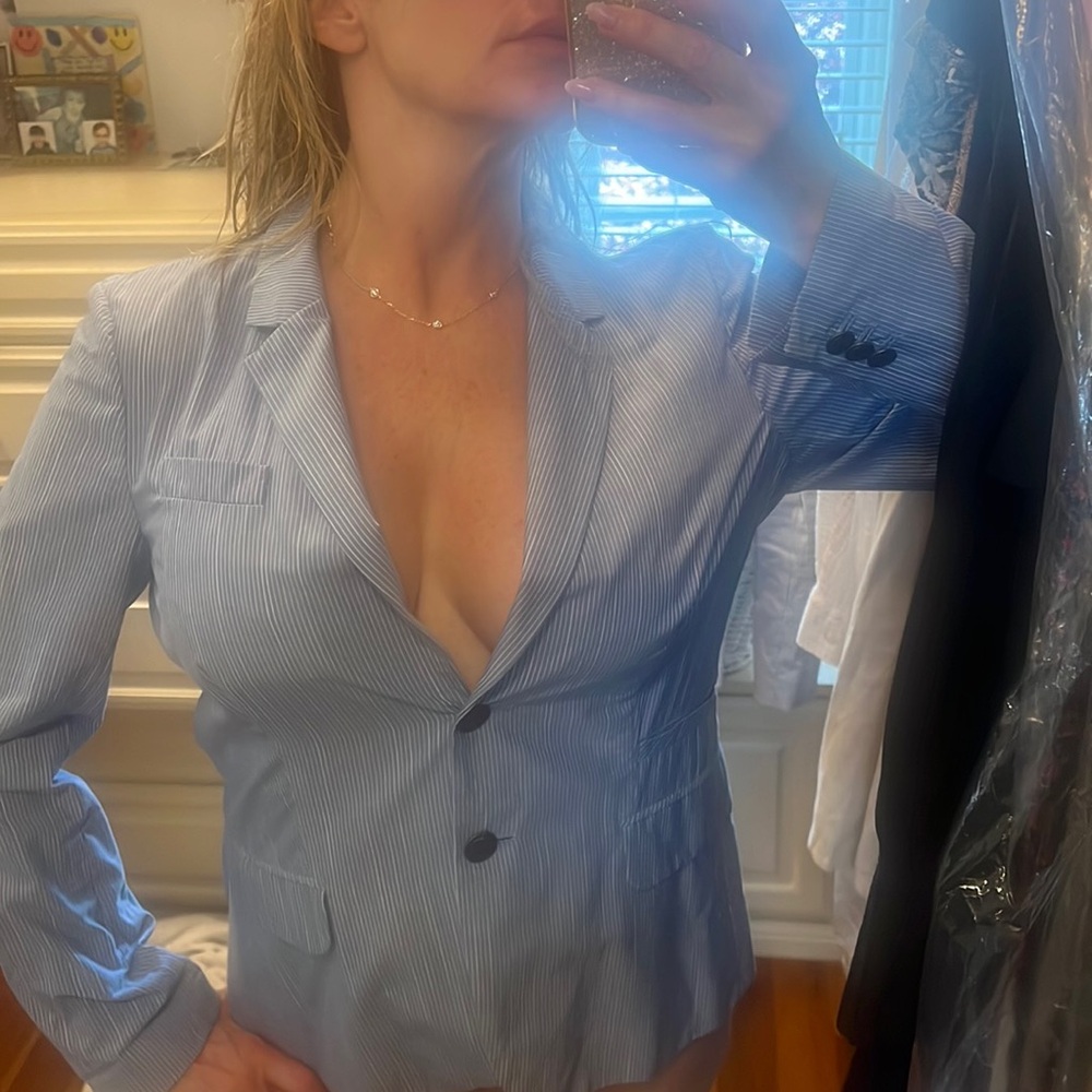 J CREW blazer baby blue with white pinstripes size 6